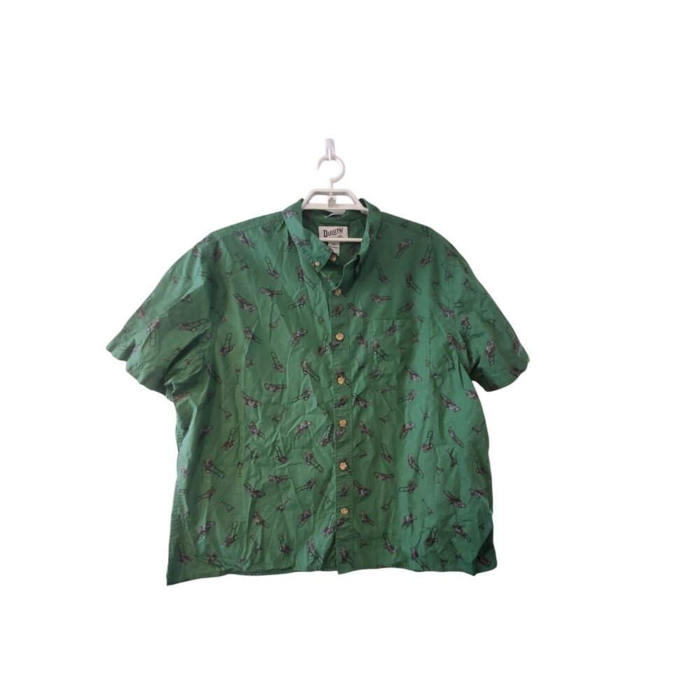 Duluth Trading Co shirt mens 2XL 2X Untucked relaxed fit lawnmowers green